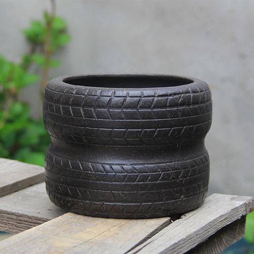 双轮胎造型花盆 古铜泥宜兴原矿紫砂多肉植物微型造景异形盆景盆 - 图0