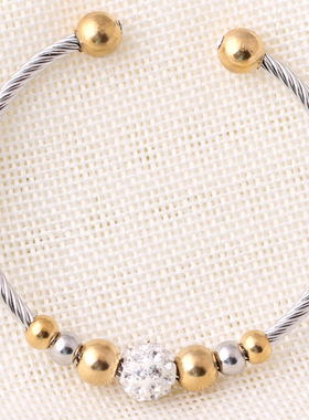 欧美Ins波西尼亚风个性时尚 对称圆珠镶钻不锈钢手镯新款厂家