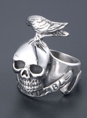 个性时尚饰品批发 敢死队骷髅乌鸦纹身戒指钢钛男士手饰指环SA812