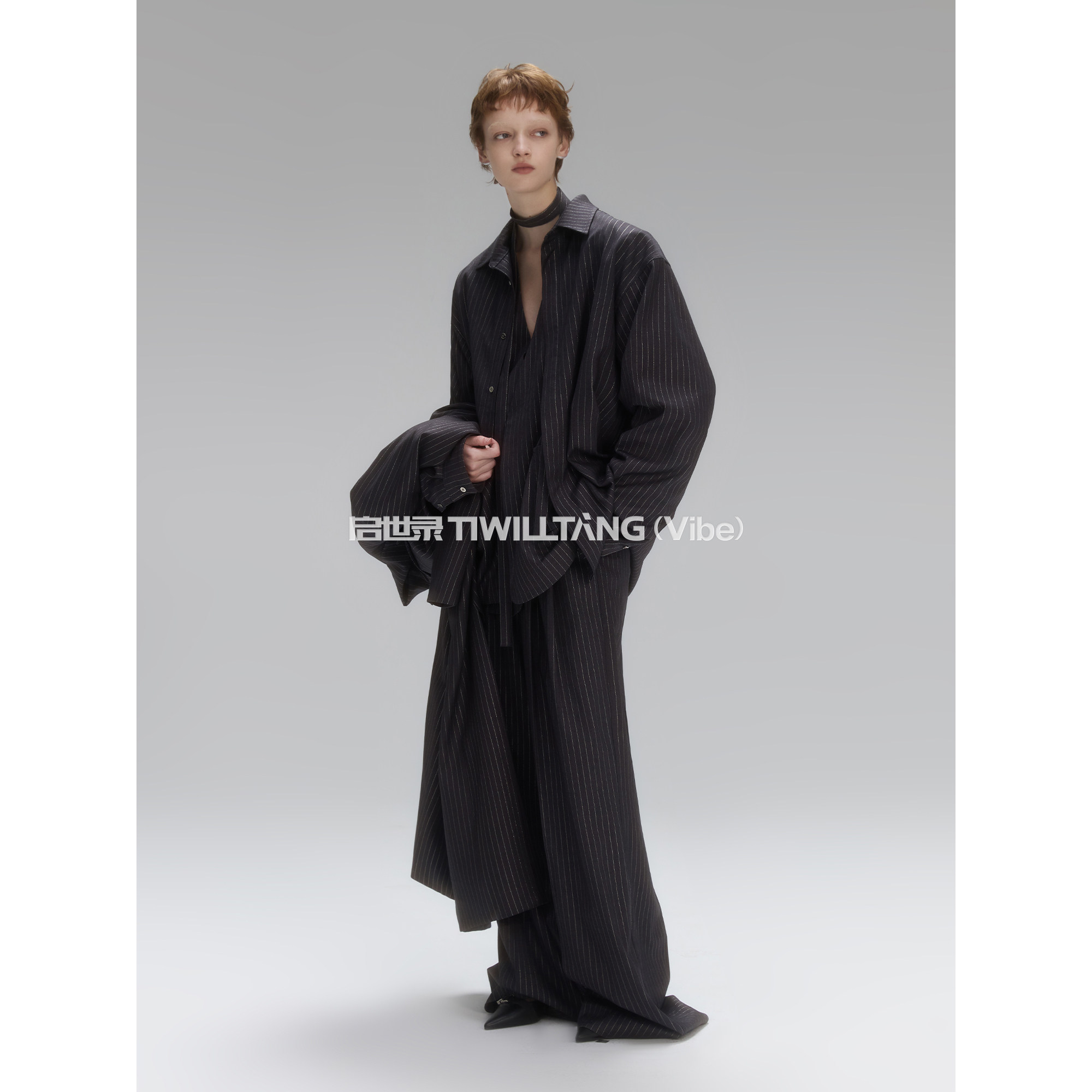 启世录TIWILLTANG“虚澜枕梦”暗月烟灰高奢条纹优雅西装慵懒长裤,淘宝优惠券,粉丝福利购,淘宝优惠卷