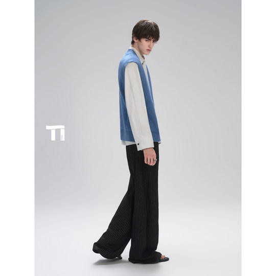 Qishilu TIWILLTANG Crescent Moon Complex Poetic Blue 2.0 Star Повседневная роскошная серая рубашка с плавающим воротником