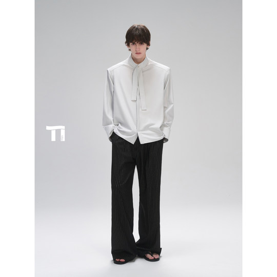 Qishilu TIWILLTANG Crescent Moon Complex Poetic Blue 2.0 Star Повседневная роскошная серая рубашка с плавающим воротником