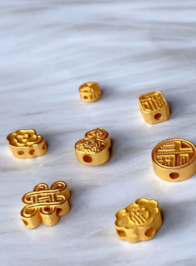 s925银镀金葫芦祥云隔珠配件diy手串项链配饰纯银大孔福字钱币