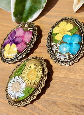 森系原创手工复古毛衣链绣球小野菊系列真干花永生花项链胸针饰品