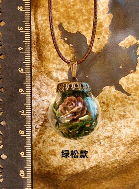 森林系手工复古创意小清新松果干花植物永生花玻璃罩白搭项链女