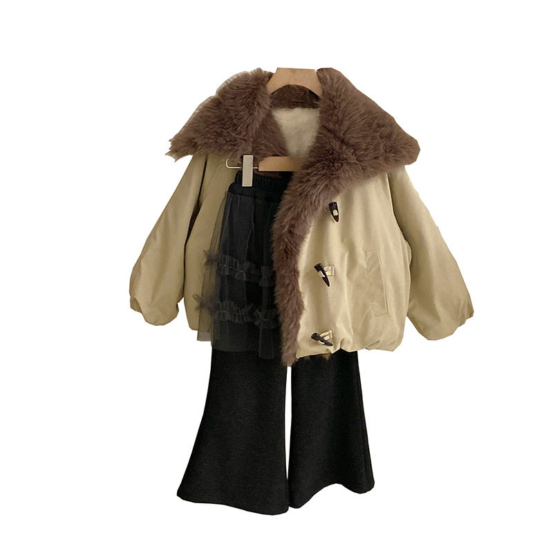 GLP KISS韩版童装女童冬季洋气加绒气质翻领毛绒牛角扣外套屁帘裤,淘宝优惠券,粉丝福利购,淘宝优惠卷