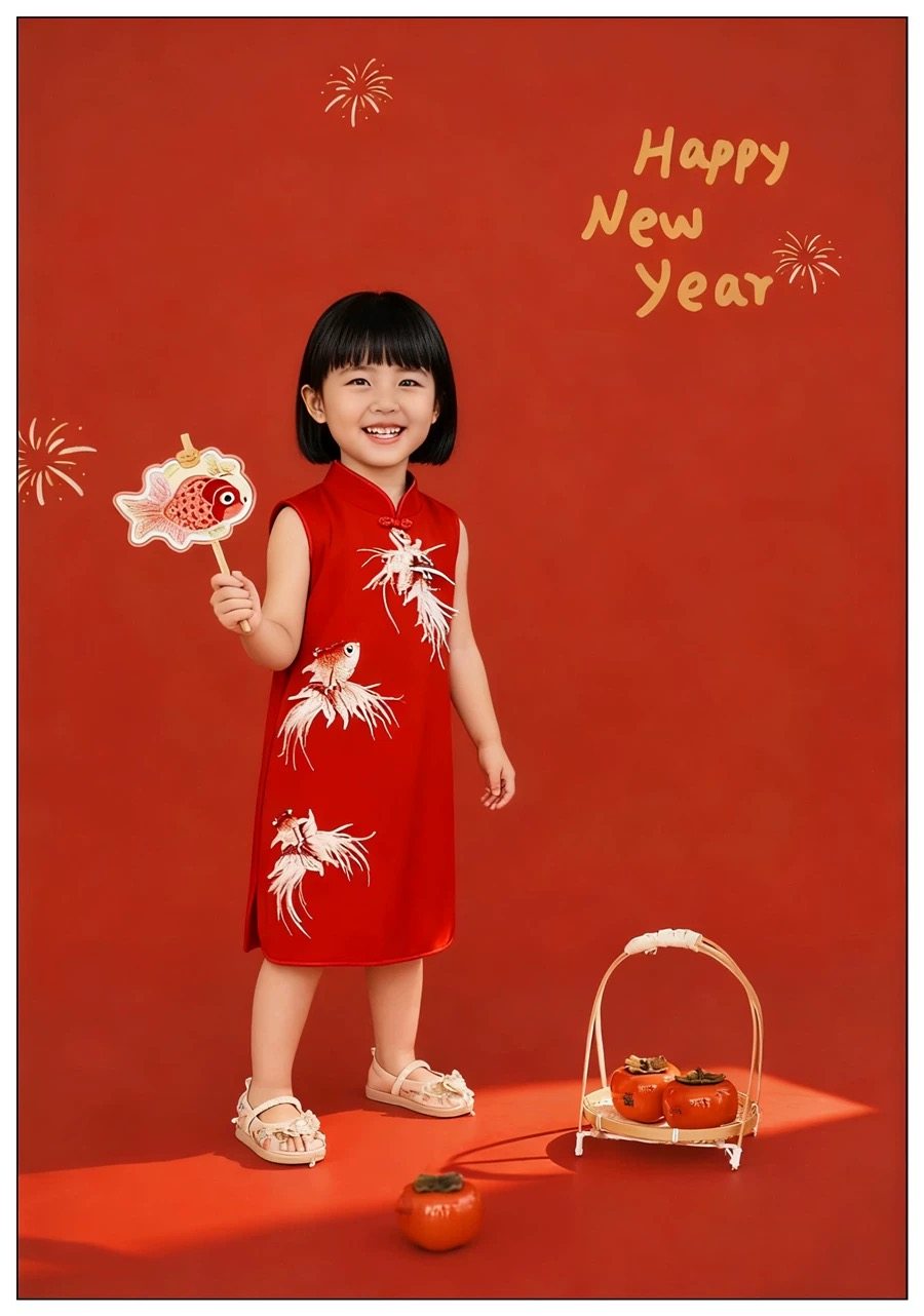 新款锦鲤儿童摄影新中式红色旗袍女童中国风连衣裙喜庆拜年服写真,淘宝优惠券,粉丝福利购,淘宝优惠卷