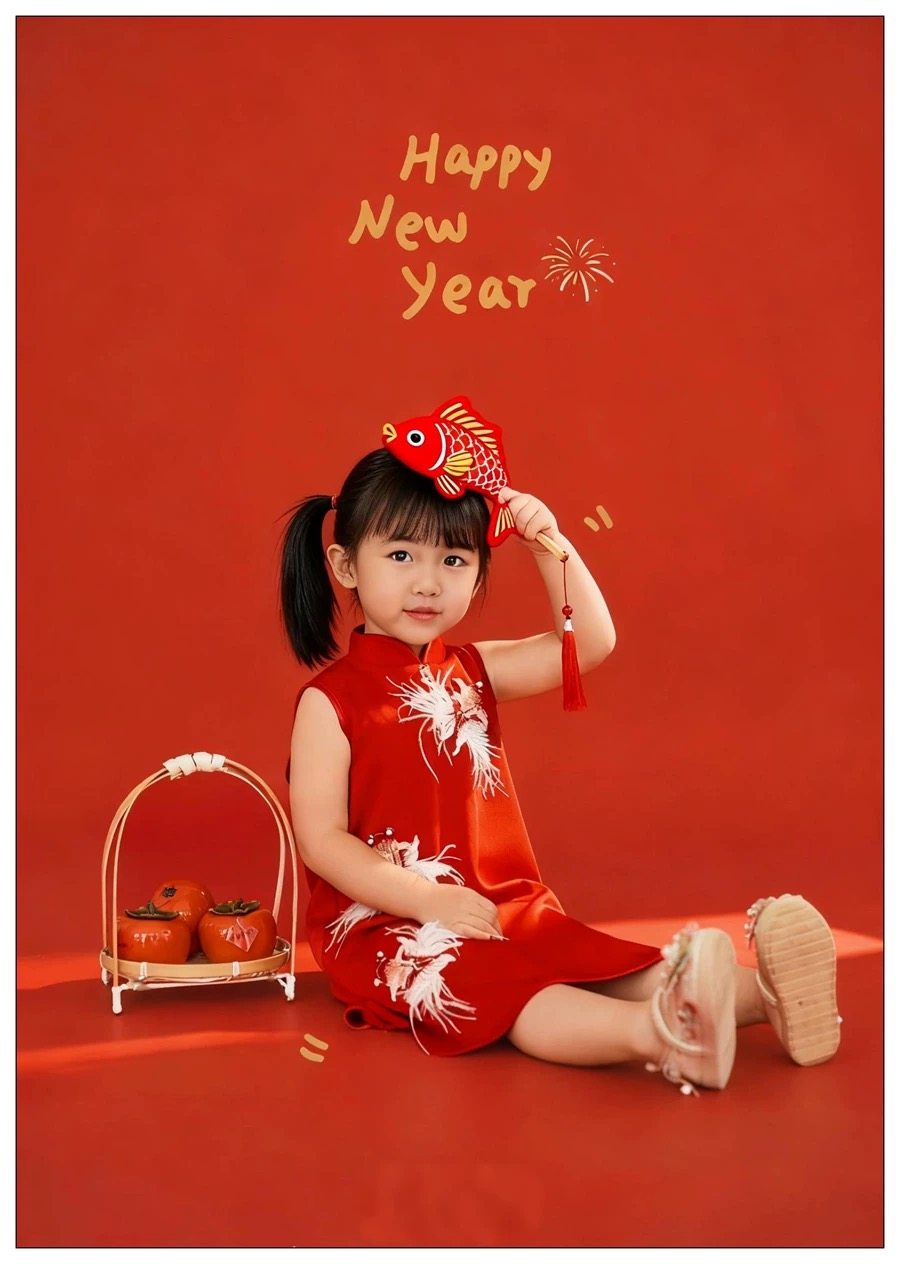 新款锦鲤儿童摄影新中式红色旗袍女童中国风连衣裙喜庆拜年服写真,淘宝优惠券,粉丝福利购,淘宝优惠卷