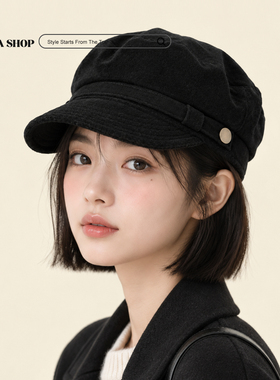日系猎奇复古英伦风麂皮绒八角帽女秋冬宽檐显脸小报童帽贝雷帽子
