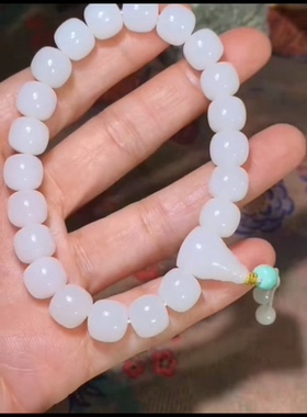 精品新疆和田玉籽料老型珠手串 一级白油性脂粉足玉种老糯 9*10mm