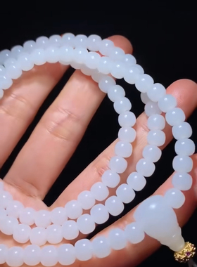 超高品质 新疆和田玉籽料 羊脂白玉 老型珠108项链 尺寸5×6mm