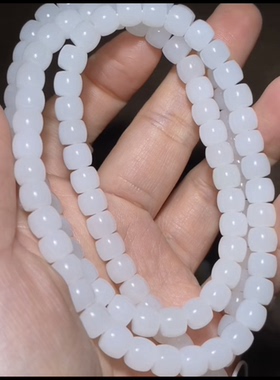 精品新疆和田玉籽料 直切老型108佛珠项链 一级白 玉种老糯7×8mm