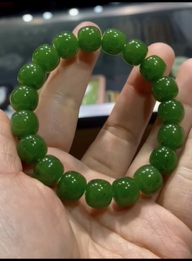 碧玉菠菜阳绿老型手串收藏级送礼