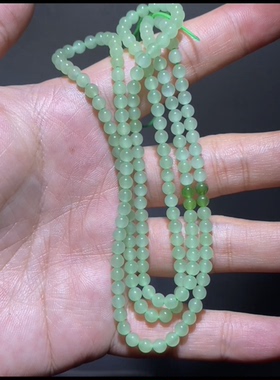 天然精品新疆黑羊洞碧玉圆珠项链非常素雅的薄荷绿 4mm正品带证书