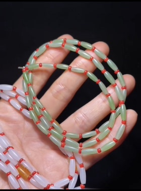天然精品新疆和田玉 米珠项链  细糯 10×4mm 正品带证书全国复检