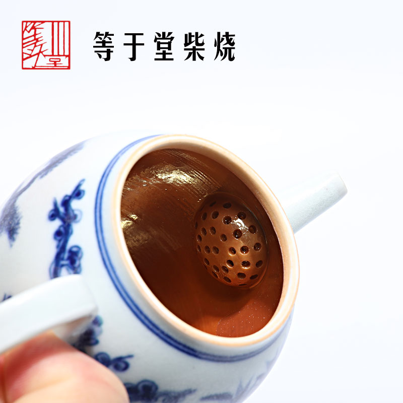 等于堂柴烧茶壶 仿古青花茶壶 精品手绘梅竹松 陶瓷茶壶 功夫茶具