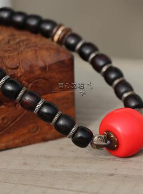 原创设计风老紫檀泰银民族项链