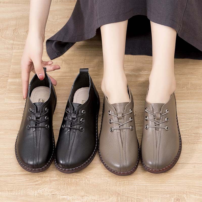 舒适牛皮平底中老年女鞋深口牛筋软底妈妈鞋春秋款真皮单鞋软皮鞋,淘宝优惠券,粉丝福利购,淘宝优惠卷