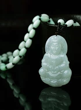 天然缅甸冰糯种飘绿老坑翡翠观音