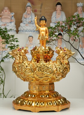 寺院佛堂九条龙喷水沐浴释迦牟尼太子佛陶瓷玻璃钢九龙吐水浴佛盆