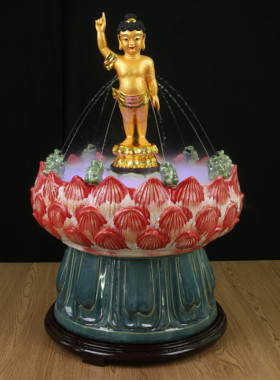 浴佛盆九龙喷水太子像浴佛用品莲花盆九龙吐水浴佛盆寺庙佛堂供奉