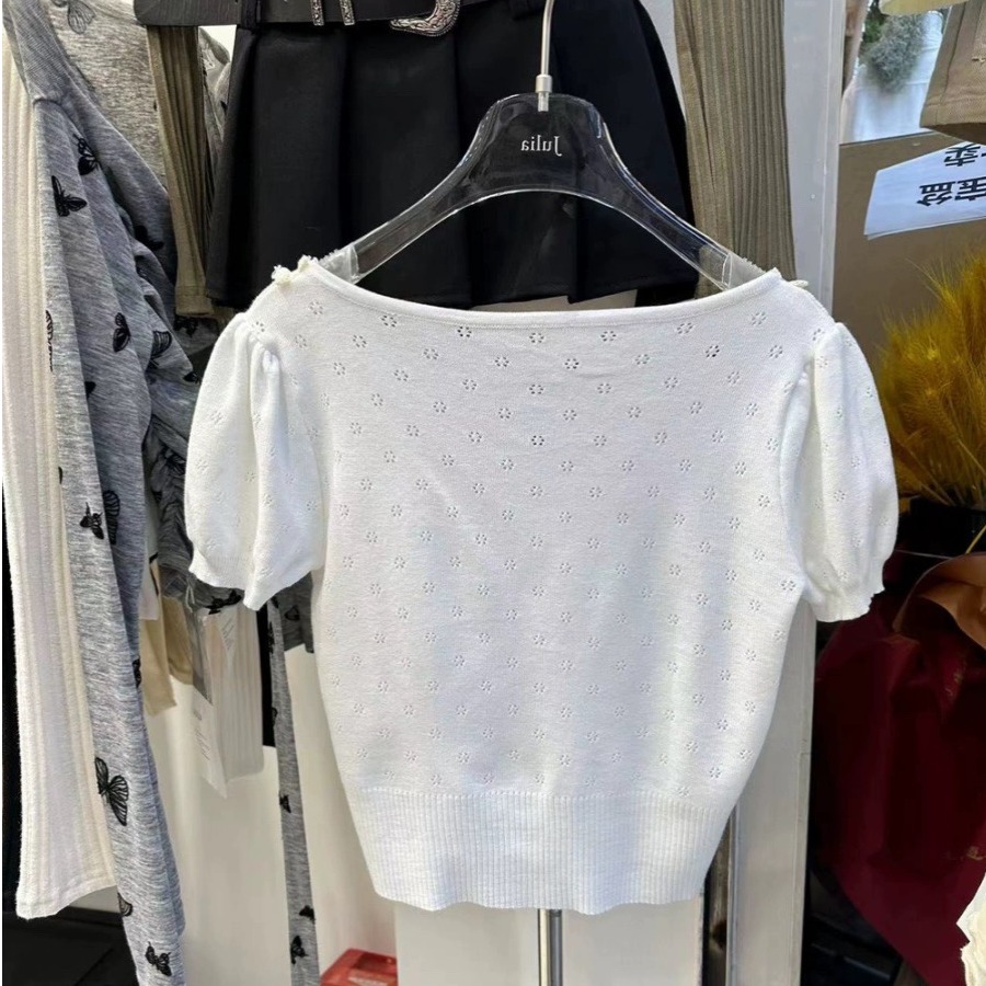 法式甜美蕾丝花边短袖针织T恤夏季设计感广州十三行女装爆款上衣 - 图3