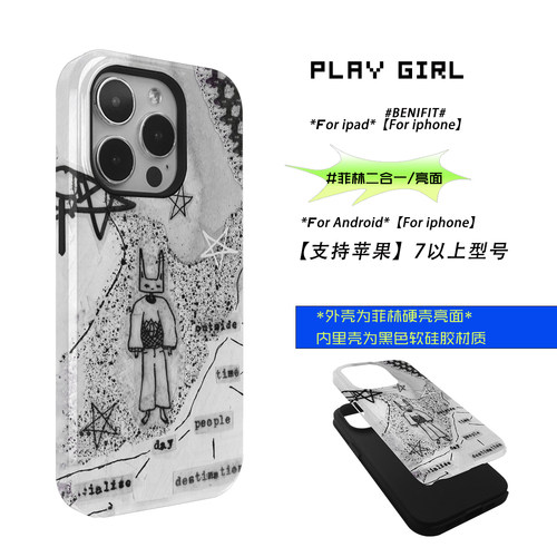 PlayGirl朋克星星涂鸦简约小众亚文化手机壳适用iPhone14plus苹果13promax华为Nova10新款mate50荣耀80原创OP - 图2