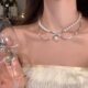 Flash diamond bow pearl necklace women's design cold style choker necklace clavicle chain