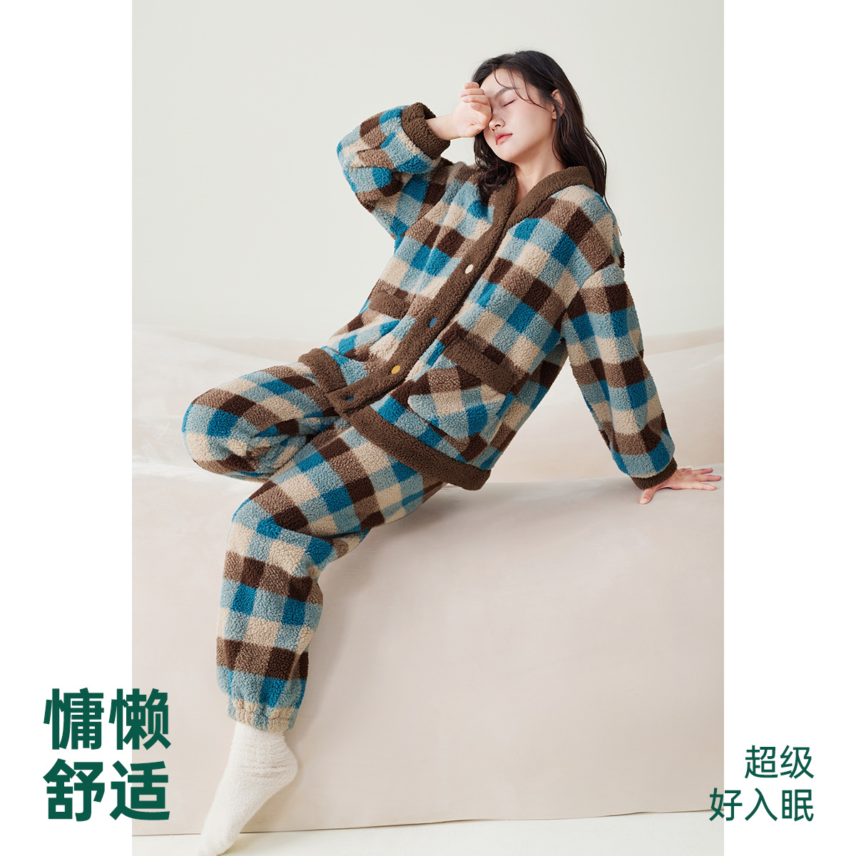 安之伴【巨保暖】珊瑚绒睡衣女秋冬季开衫加绒加厚冬款家居服套装 - 图3
