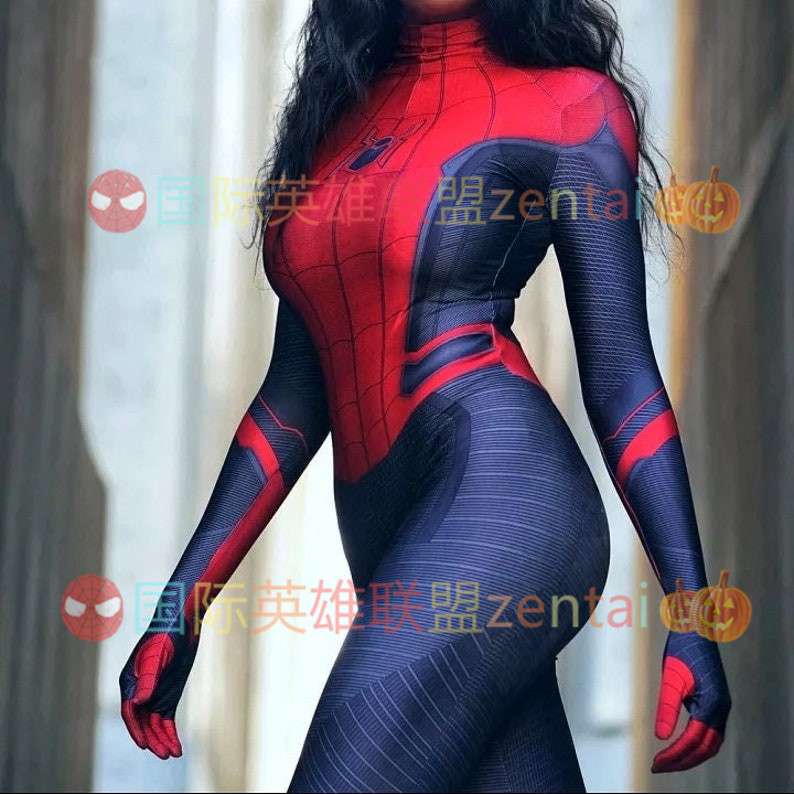 成人儿童电影女款远征蜘蛛侠连体紧身衣Spiderman Cosplay战衣 - 图1