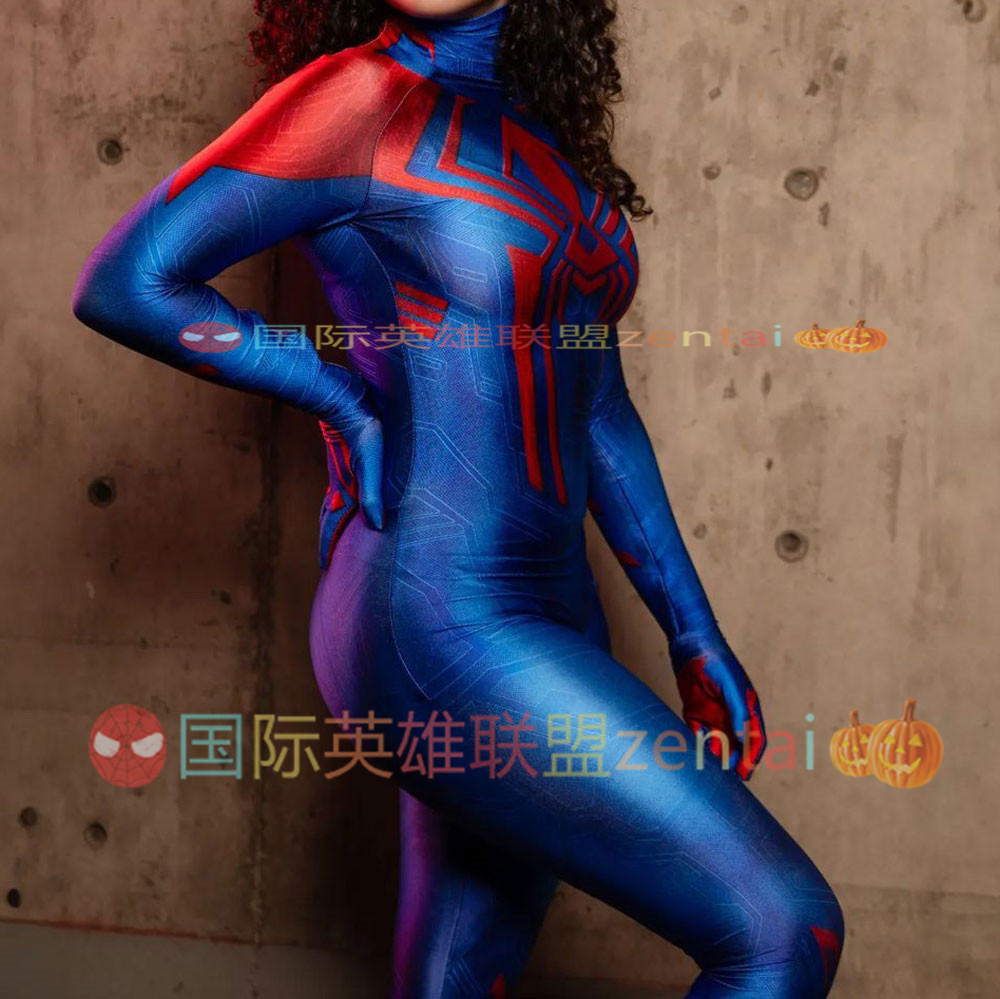 成人女款2099蜘蛛侠连体紧身衣Spiderman Cosplay扮演服没有头套-图2