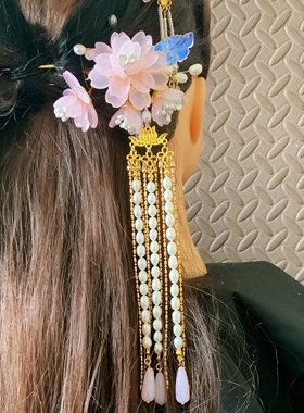 樱花汉服头饰步摇女发簪配饰流苏簪子仙气发夹边夹旗袍头饰森系配