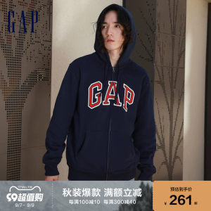 Gap男女装秋季款LOGO碳素软磨抓绒卫衣461135情侣装运动休闲外套