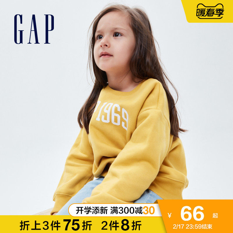 gap女童logo碳素软磨抓绒春季卫衣 Gap卫衣/绒衫