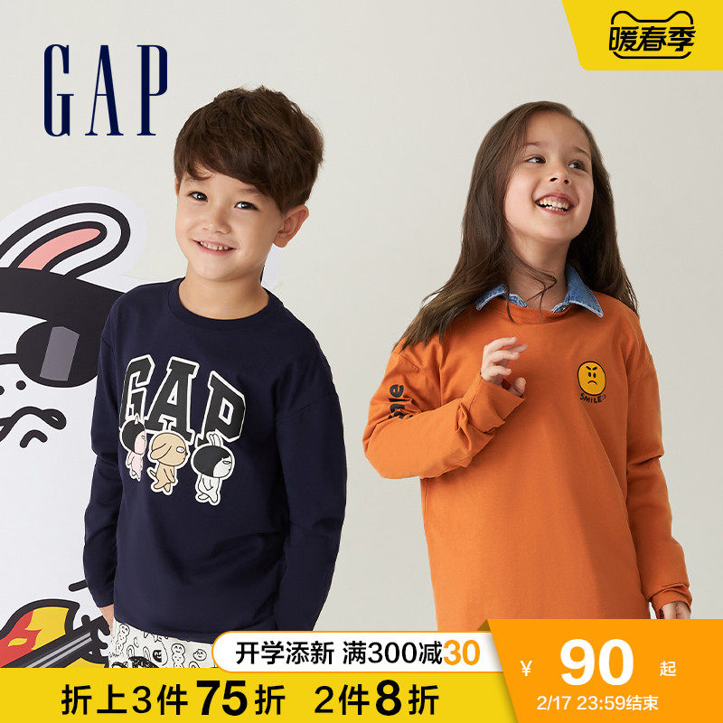【hozo联名】gap男女童纯棉长袖t恤 GapT恤