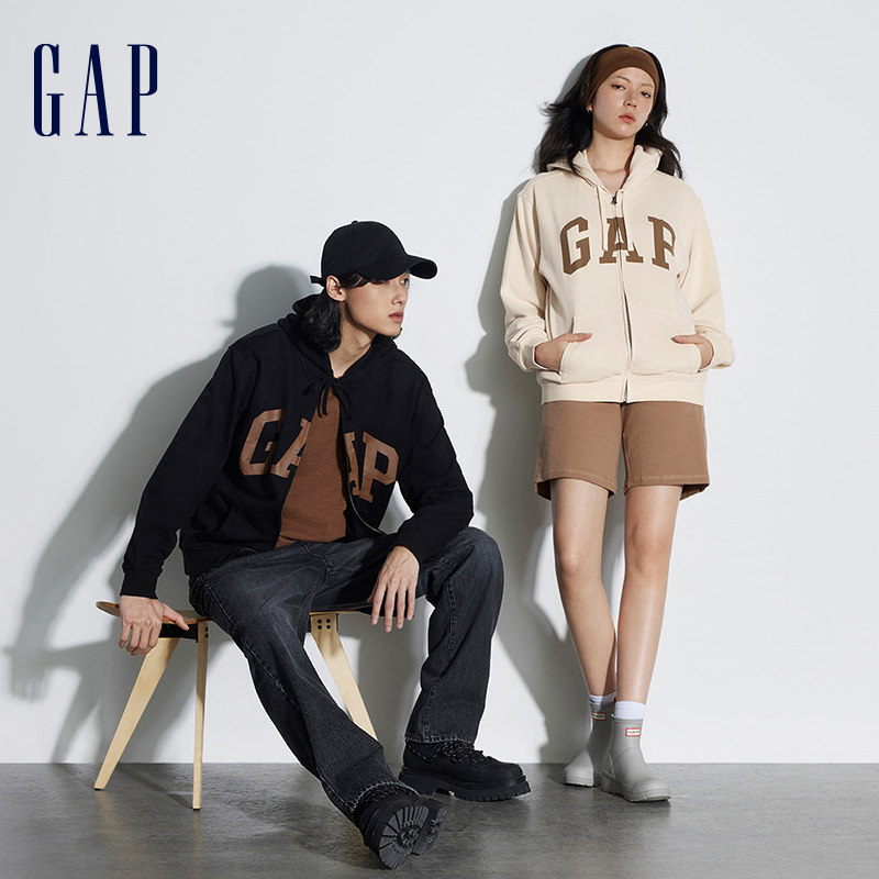 Gap男女同款春季LOGO美式复古运动卫衣柔软舒适情侣连帽衫892182_虎窝淘