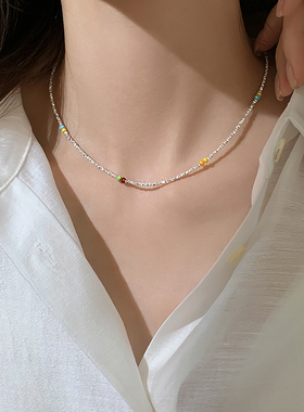 巷南999纯银碎银项链轻奢多巴胺