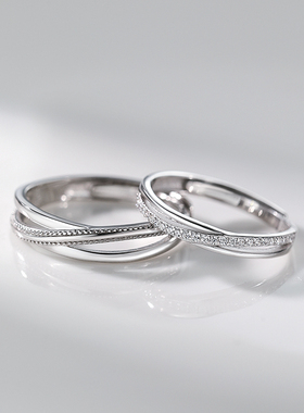 巷南925纯银交织情侣对戒指男女
