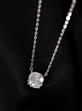 巷南925纯银玫瑰花切项链轻奢女