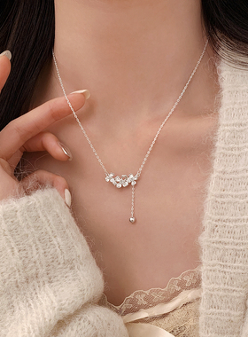 巷南999纯银花朵流苏项链小众女