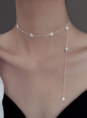 巷南925纯银花朵项链小众高级感