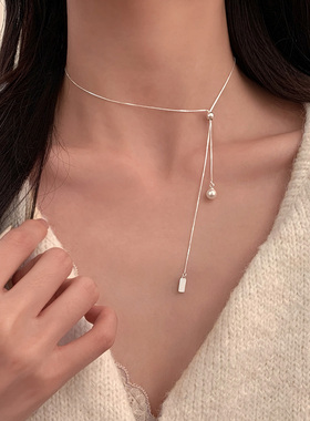 【巷南】925纯银珍珠抽拉项链高级颈链2026新爆款锁骨链毛衣链女
