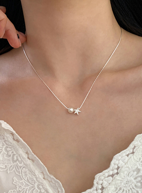 巷南925纯银海星珍珠项链小众女