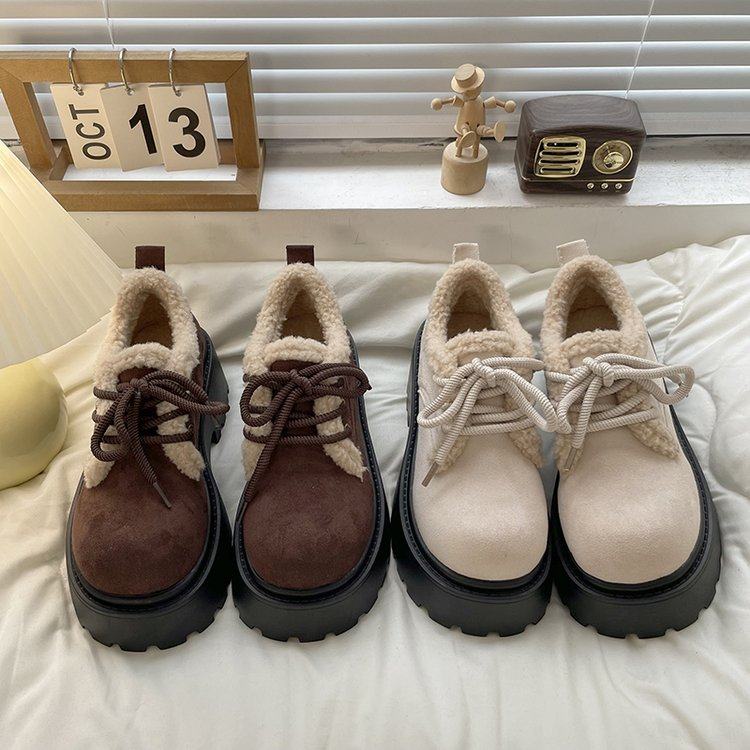 冬季加绒小皮鞋女英伦风高跟厚底增高毛毛鞋法式玛丽珍女鞋JK单鞋,淘宝优惠券,粉丝福利购,淘宝优惠卷