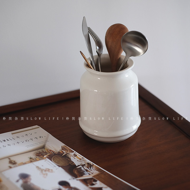 日式陶瓷厨房收纳罐 白色餐具收纳罐 筷子笼餐具工具筒,淘宝优惠券,粉丝福利购,淘宝优惠卷