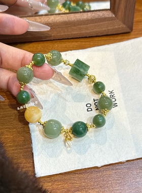 天然和田玉碧玉桶珠随行手链女小众设计ins轻奢高级国风方圆有度