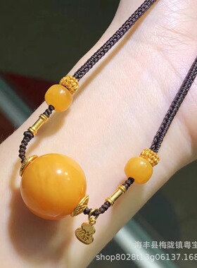 原创设计手工编织天然鸡油黄蜜蜡老花蜡单珠新中式国风项链锁骨链