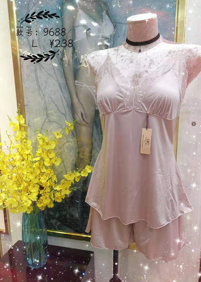 訫心CS9688柔丝冰丝女士性感诱惑蕾丝吊带睡裙分体睡裤可外搭套装 - 图2