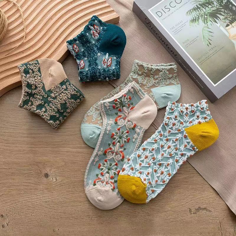 宫廷女春夏复古风国潮袜子宫廷立体浮雕民族风女士低帮隐形袜子