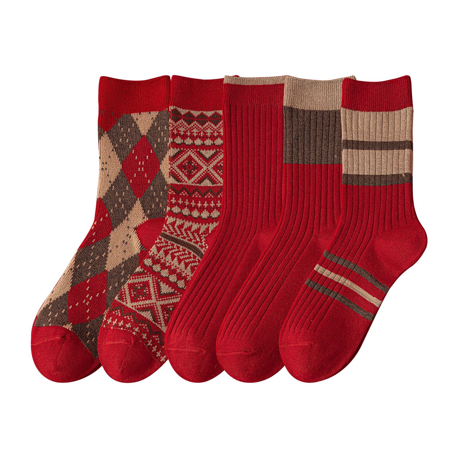 新年大红袜子女秋冬季中筒袜本命年民族风百搭新年喜庆鸿运袜包邮